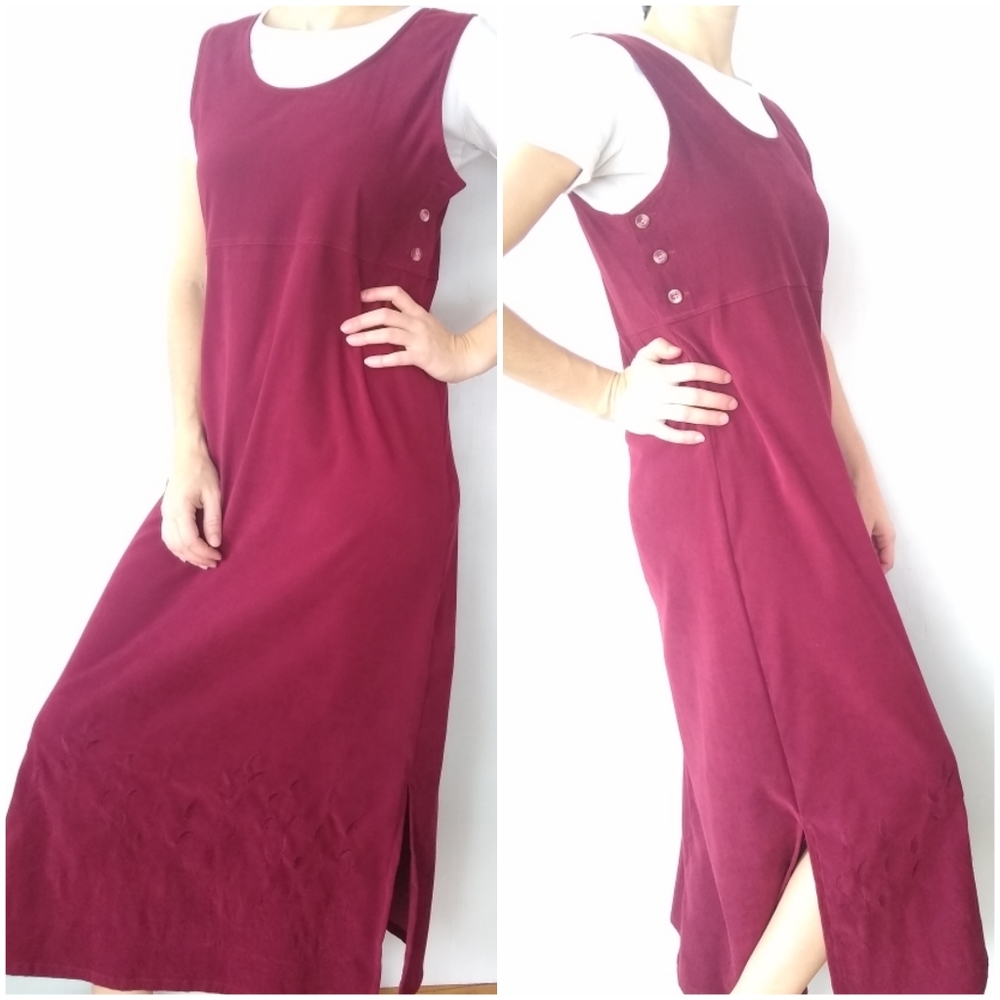 VINTAGE Jane Ashley red velvet overal jumper dress